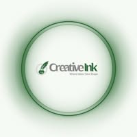 Creative Ink logo with a green leaf icon, centered inside a soft green-glowed circular frame.